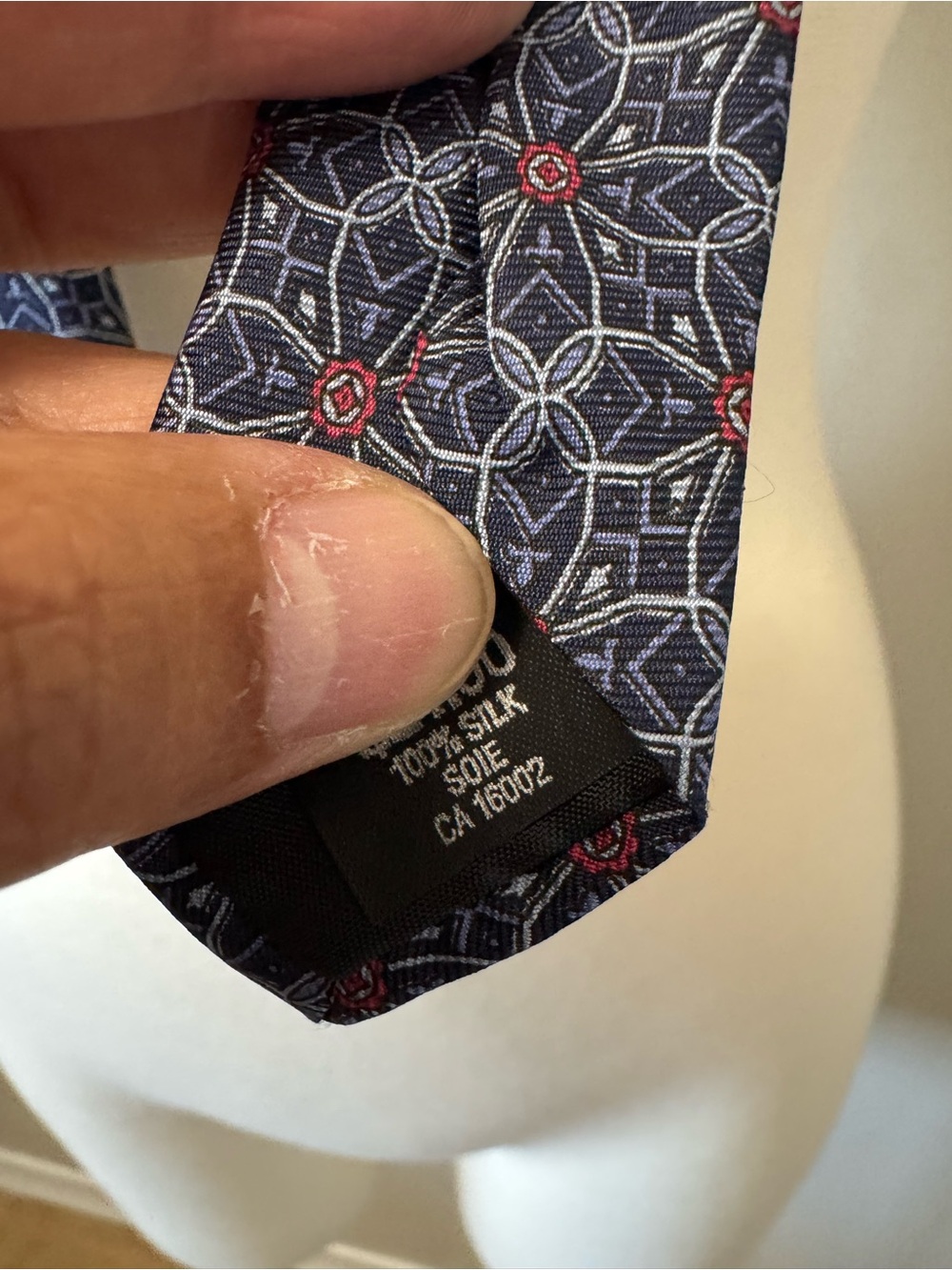Monzini Collection Vintage Silk Tie Men's Navy Geometric Silk Tie - Picture 3 of 4